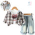 3-piece set with checkered hooded shirt, t-shirt and denim trousers Drive & Chill