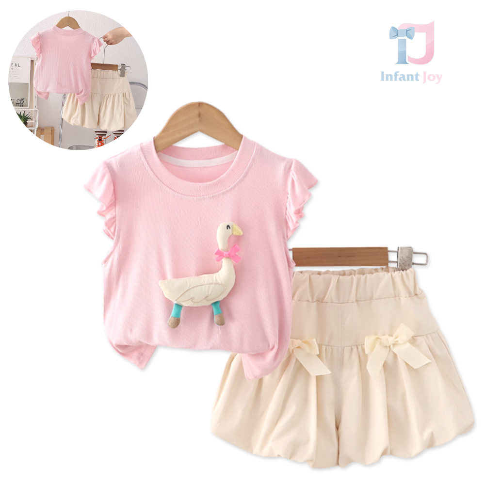 2-piece tank top with ruffles and 3d element and extravagant skort with bows Duckie Chic Pink