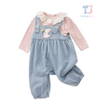 2-piece denim dungaree with appliqué and ribbed blouse with lace Honey Bunny