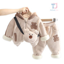 3-piece padded, thick fleece set with hood and small bag Fluff Teddy