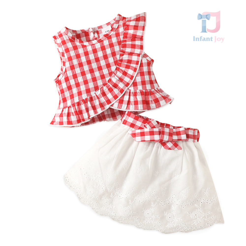 Set of Spectacular Top with Curls, Cotton Lace Skirt and Belt French Dreamland Red – 2 pieces