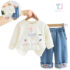 2-piece sweatshirt with ruffles, embroidery and denim trousers set Ice Cream Bunny