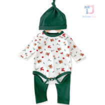 3-piece christmas set of printed bodysuit, hat and trousers Jolly Mood Green