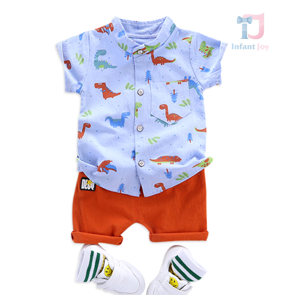 2-piece sporty-elegant patterned shirt and shorts set Jurassic Joy Blue