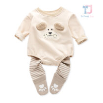 2-piece bodysuit with plush applique and footed pants set Lil Pup