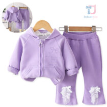 2-piece sports set of hooded sweatshirt and trousers with eye-catching bows Lilac Ribbons