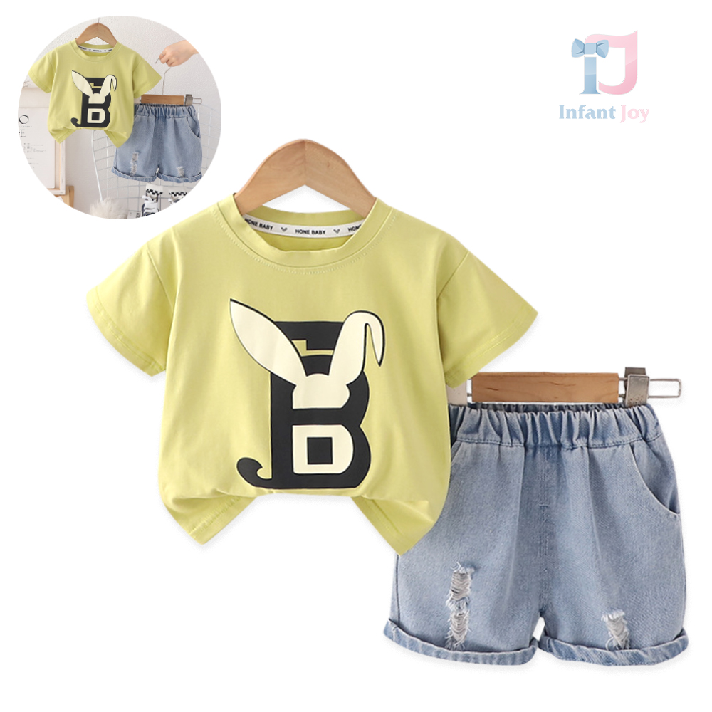 2-piece set with short denim trousers Lime Bunny Boy