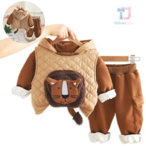 3-piece padded sporty set of nylon vest with large 3D appliqué, hoodie sweatshirt and trousers Lion Loop