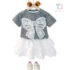2-piece t-shirt with lace elements and pearls and multilayer boho skirt with Brussels lace Little Duchess