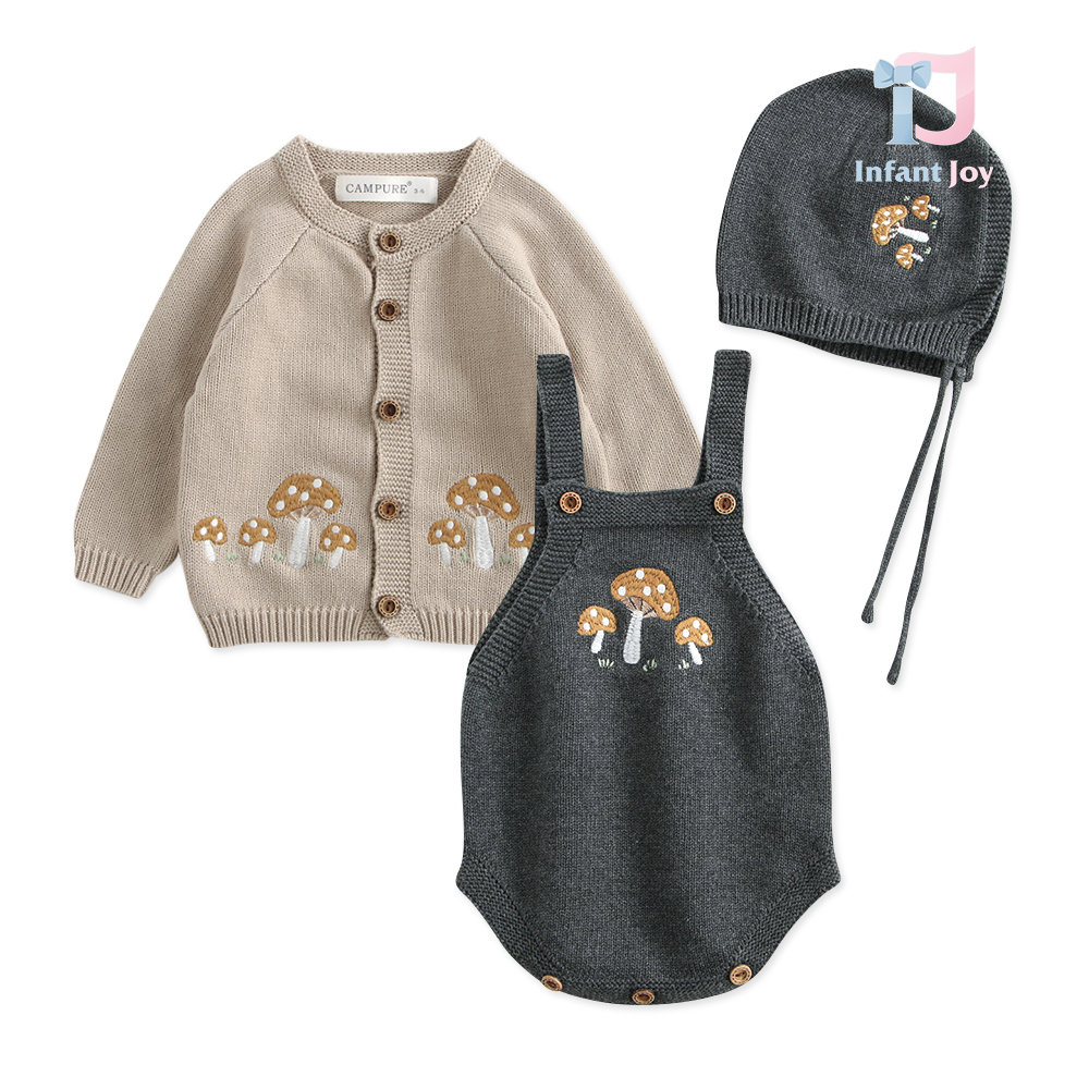 3-piece knitwear set with vest, romper and hat Little Mushroom Beige