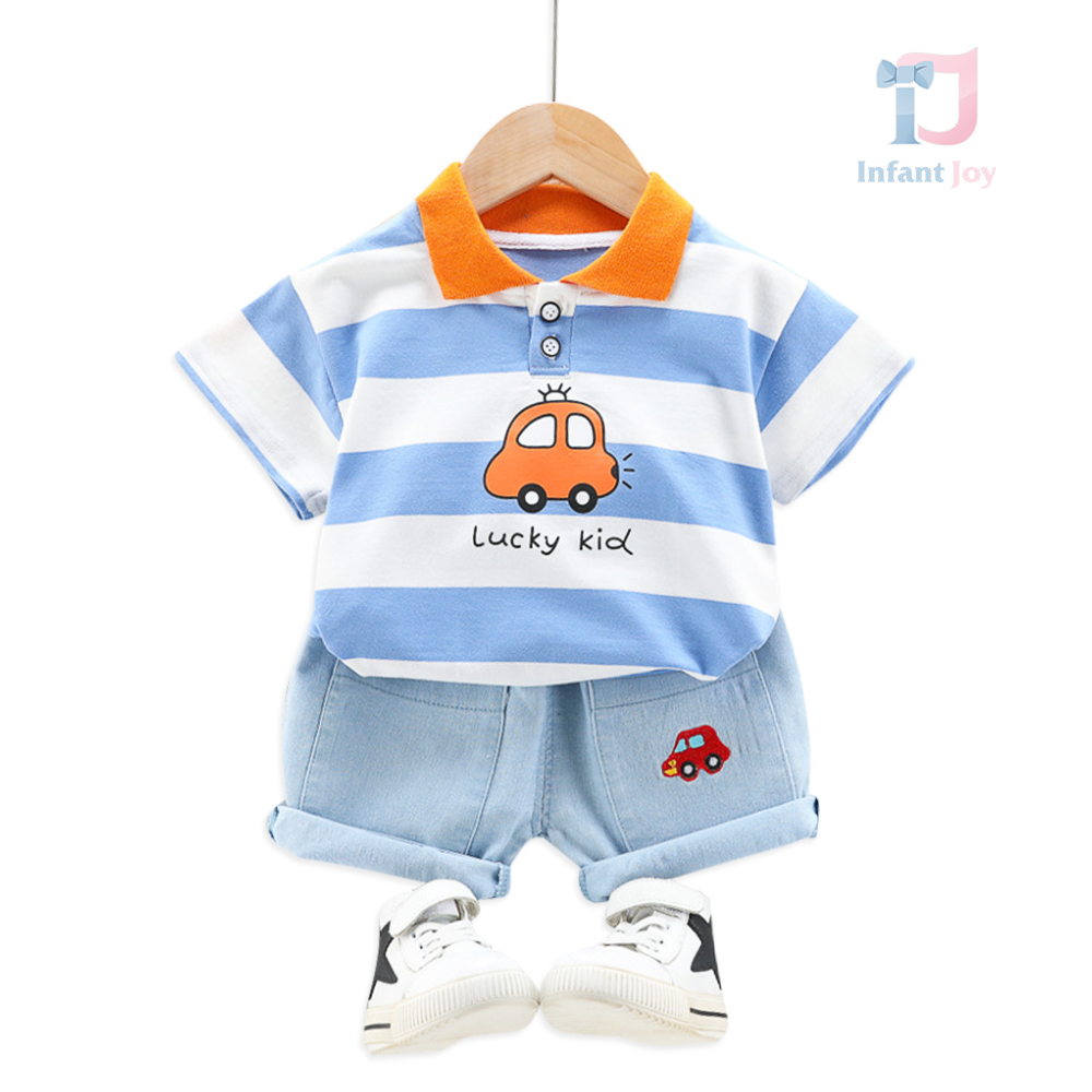 2-piece t-shirt with classic collar and shorts set Lucky Driver Blue