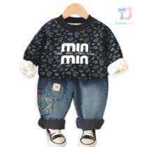 2-piece padded sweatshirt and denim trousers set Mini Panther