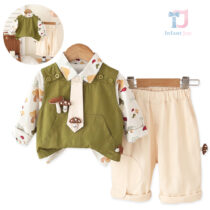 4-piece vest with extravagant fastening, forest pattern shirt, detachable tie and trousers Mushroom Scout