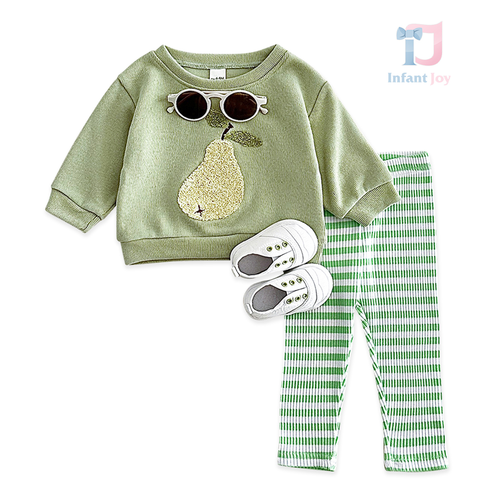 2-piece blouse/sweatshirt rib knit set with plush applique and rib leggings Pear Crème