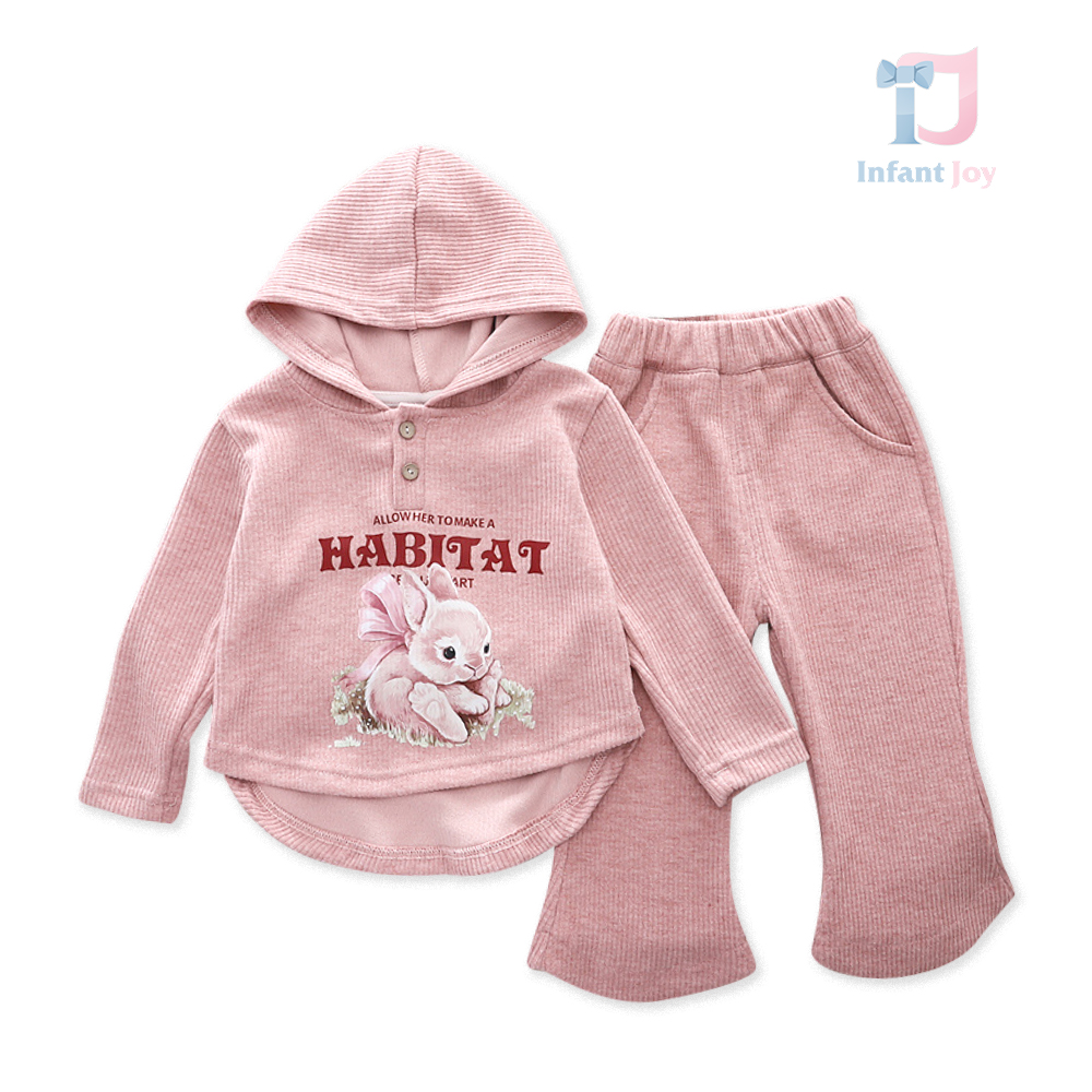 2-piece ribbed sporty set with hood and subtle flared trousers Pink Habitat