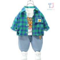 3-piece denim trousers and checkered shirt set Race Pilot Green