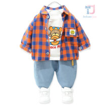 3-piece denim trousers and plaid shirt set Race Pilot Orange
