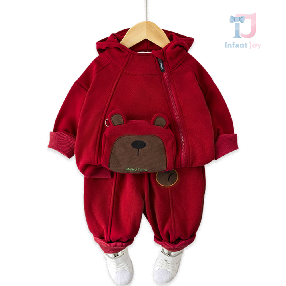 2-piece sports set with hood, 3D applique and asymmetric zipper Red Franciso