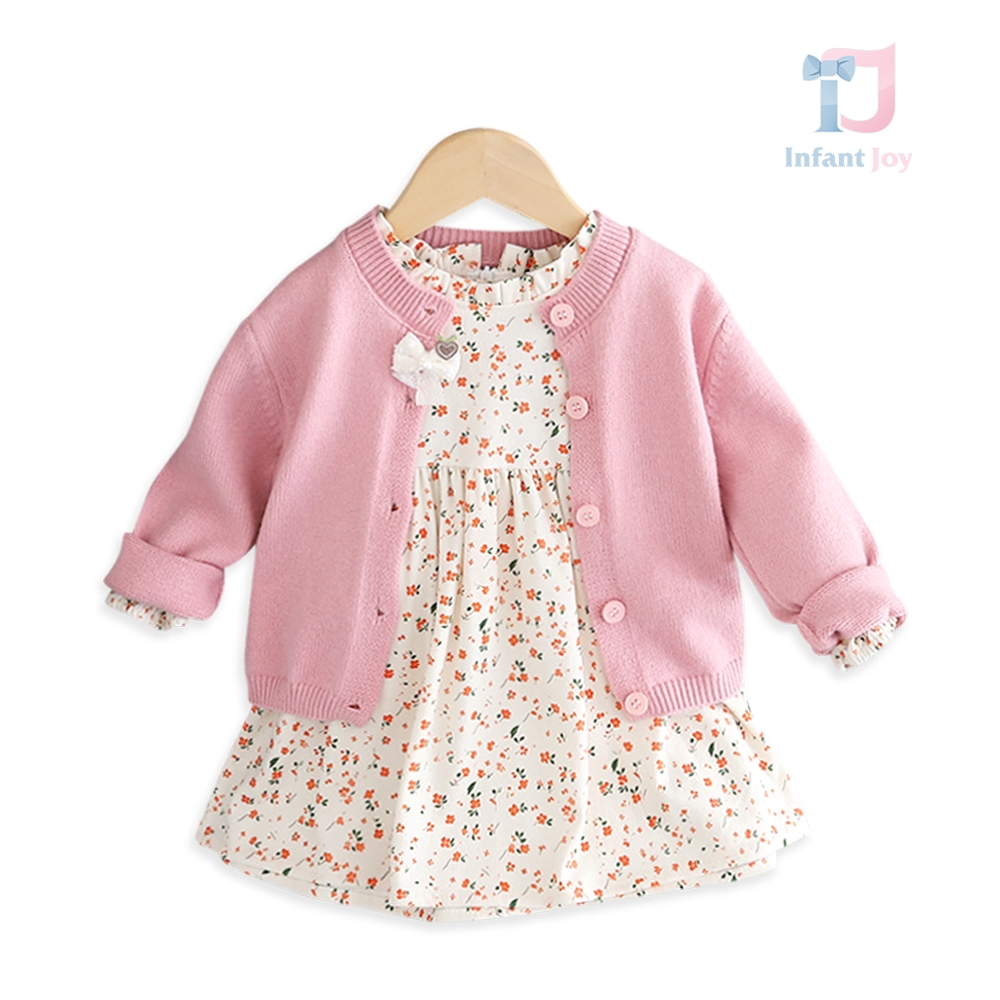 2-piece dress with long sleeves and knitted vest set Spring Hug