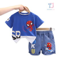 2-piece set with short denim trousers and 3d elements Spider Limited Blue