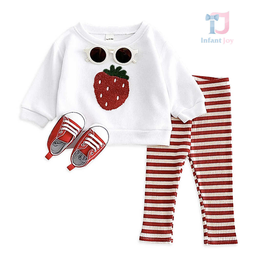 2-piece blouse/sweatshirt rib knit with plush applique and rib leggings Strawberry Crème