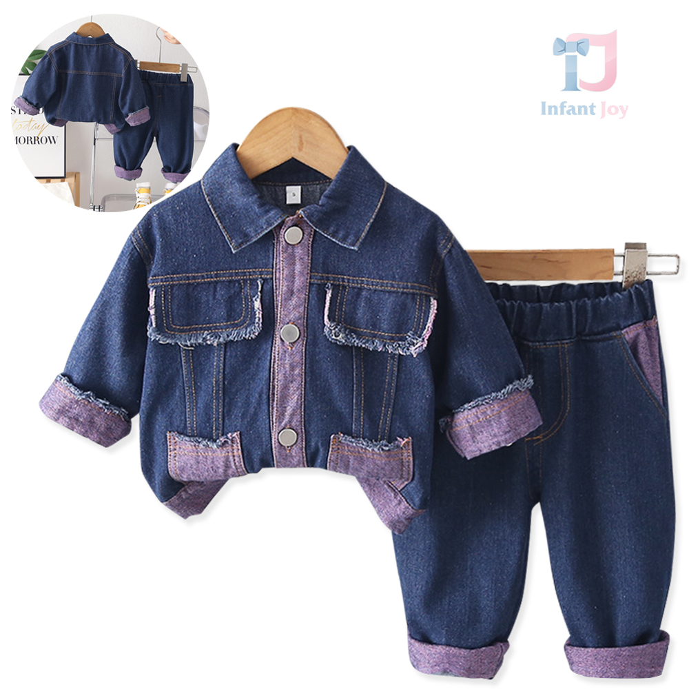 2-piece denim set with eye-catching design of jacket with classic collar and trousers Street & Cool Vibe