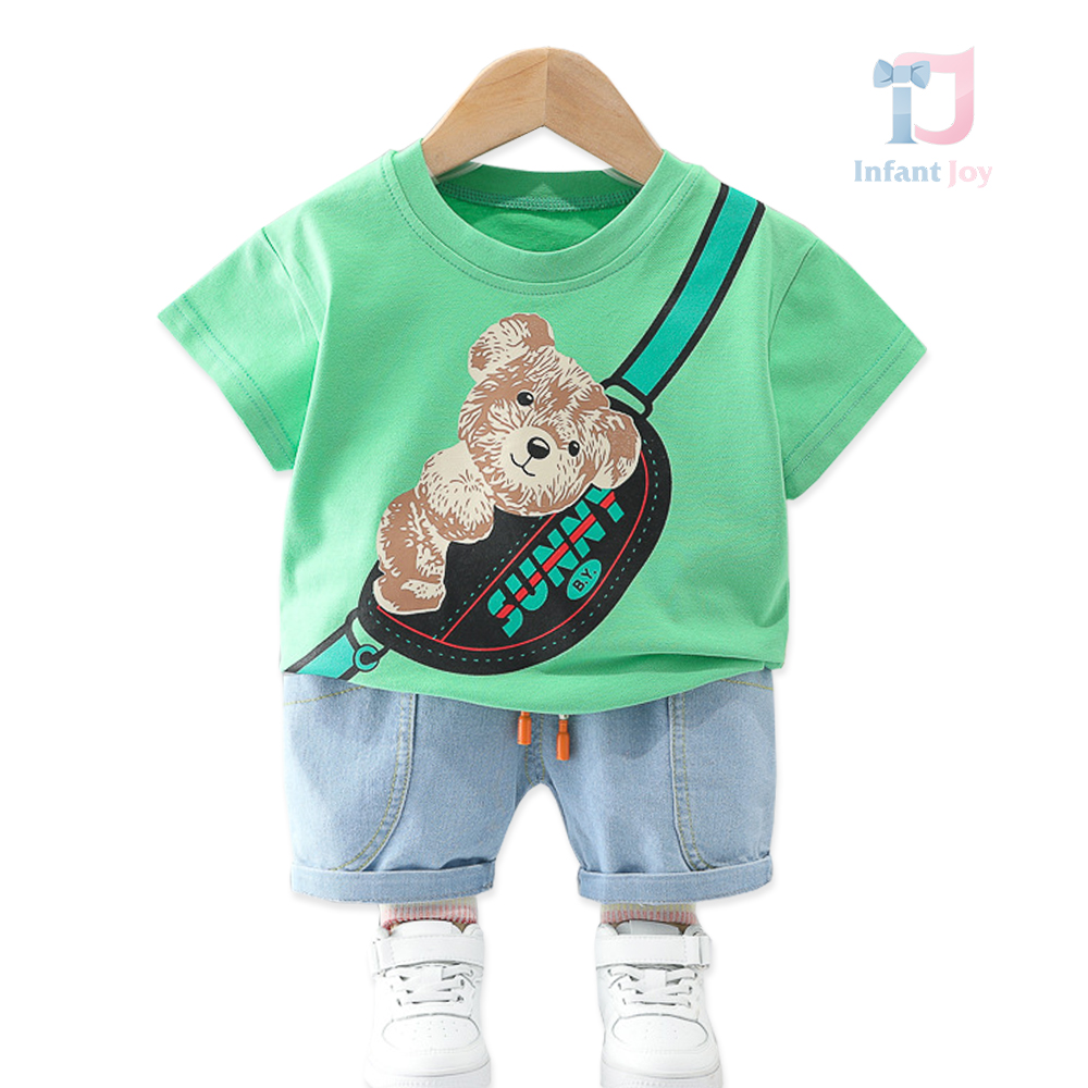 2-piece set with short denim shorts and printed design Street Hug Green