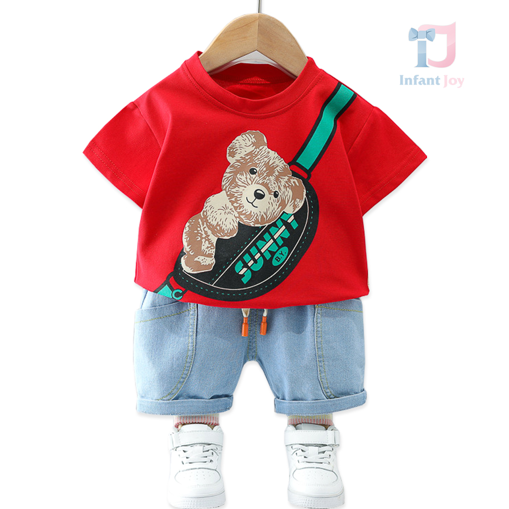 2-piece set with denim shorts and printed design Street Hug Red