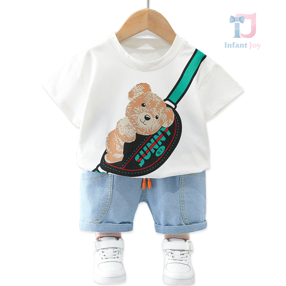 2-piece set with short denim trousers and printed design Street Hug White