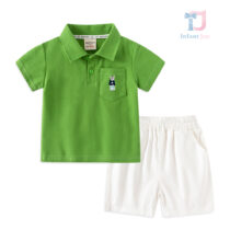 Dwuczęściowy komplet sportowo-elegancki z bluzką i klasycznym kołnierzykiem oraz spodenkami Teddy Polo Green