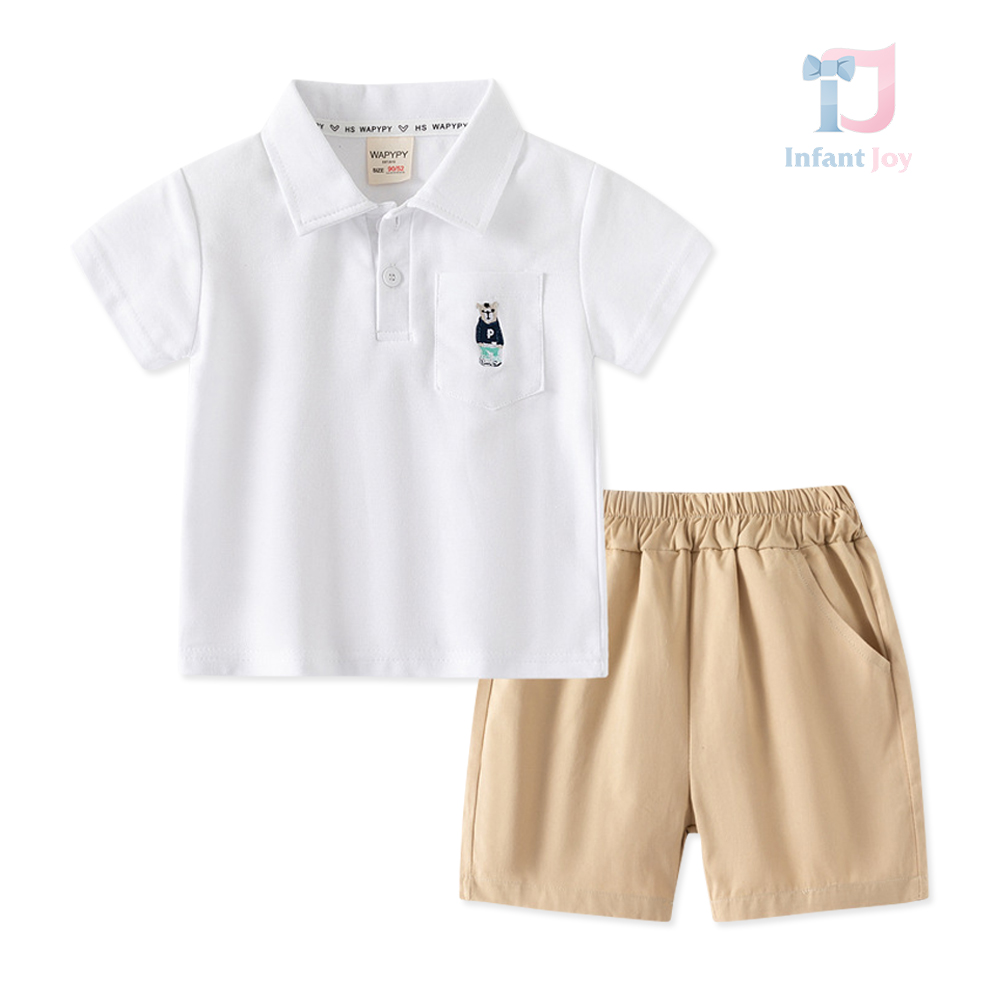 2-piece sport-elegant blouse with classic collar and shorts set Teddy Polo White