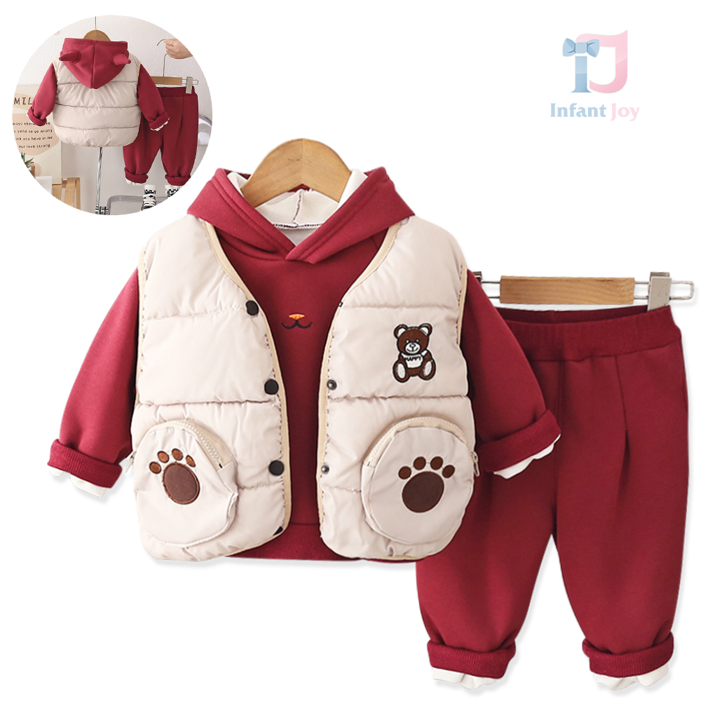 3-piece sporty padded set of nylon vest, hoodie/sweatshirt and trousers Timber Bear