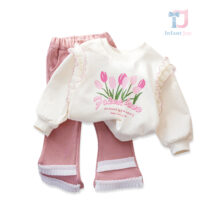 2-piece blouse/sweatshirt with ruffles and denim trousers set Tulip Love