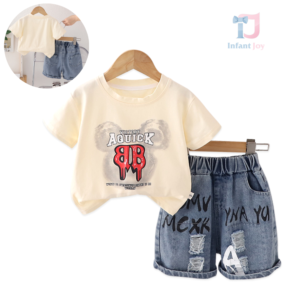 2-piece t-shirt and denim shorts set with multiple modern prints Urban Beat Vanilla