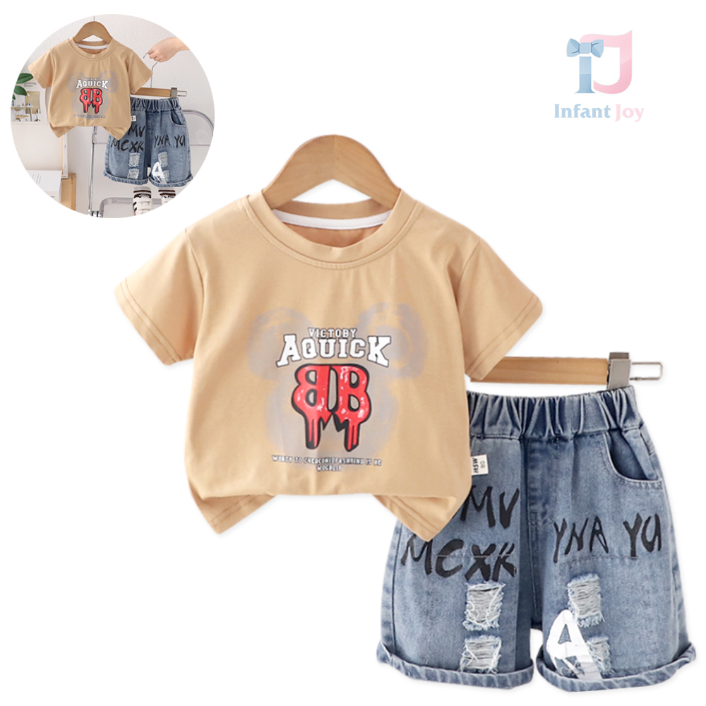 2-piece t-shirt and denim shorts set with multiple modern prints Urban Beat