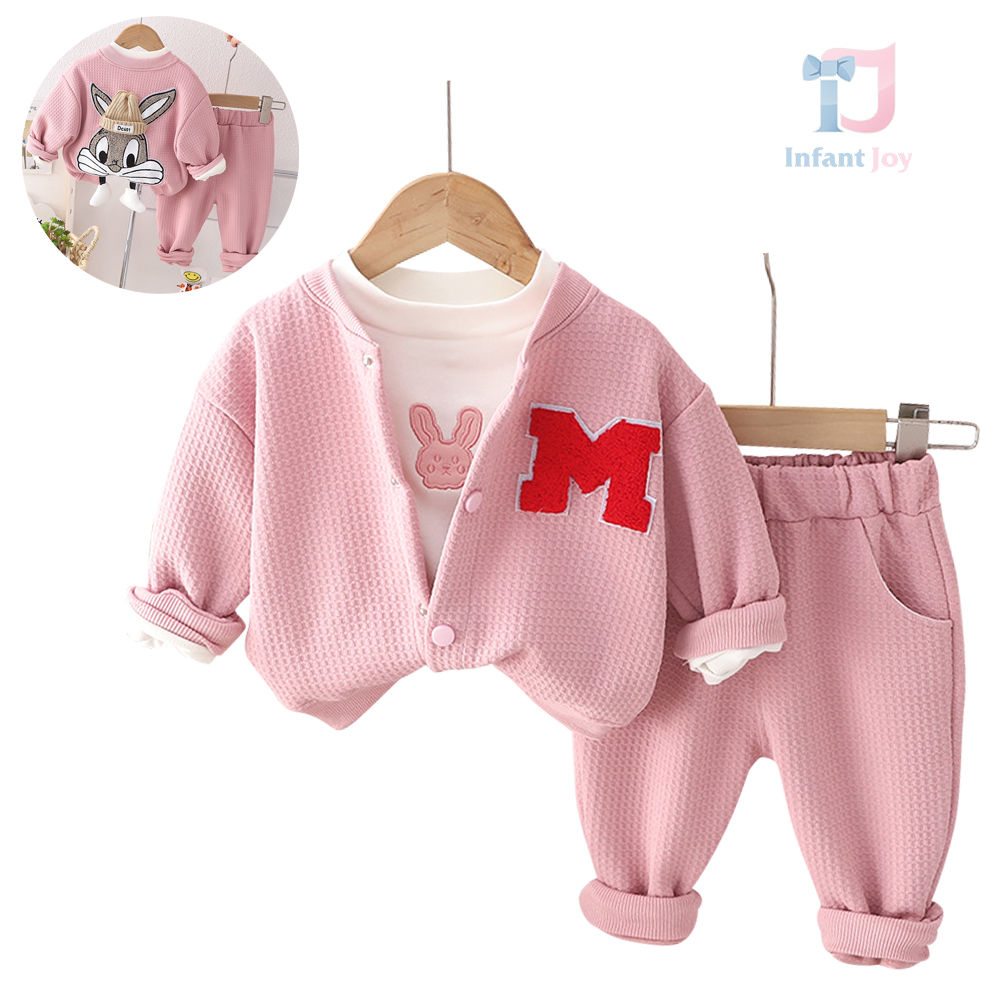 3-piece waffle effect set Bunny Star Pink