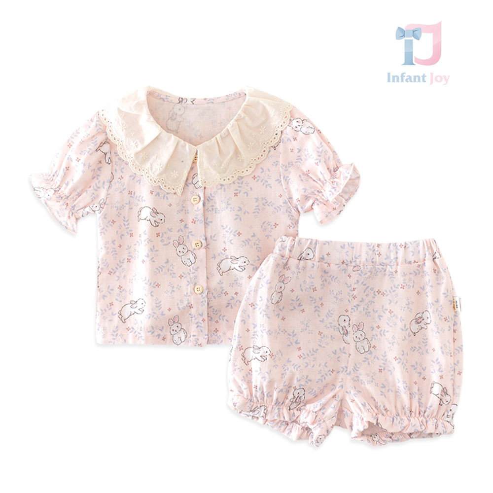 2-piece puff sleeve top with cotton lace and shorts set Vintage Bunnies