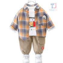 3-piece checked shirt, printed T-shirt and cargo trousers set Weekend Mood Orange