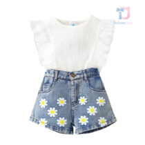 2-piece tutu ruffles and denim set White Daisy