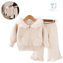 3-piece premium set of hooded sweatshirt with faux fur collar and charleston trousers Winter Echo Beige