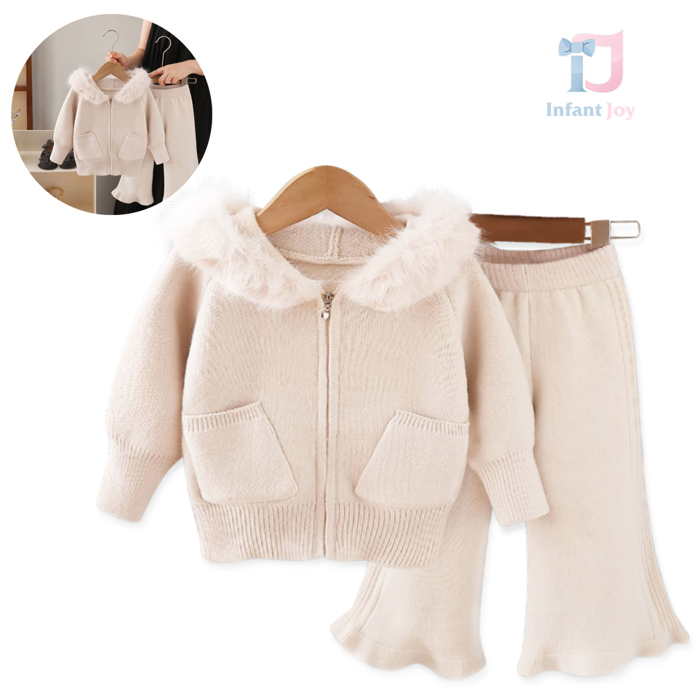 3-częściowy komplet premium składający się z bluzy z kapturem, kołnierza ze sztucznego futra i spodni charleston Winter Echo Beige