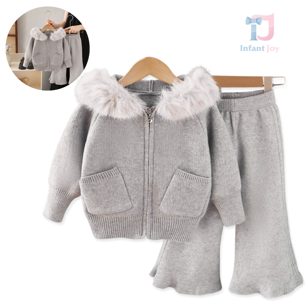 2-piece premium hoodie with faux fur collar and charleston trousers set Winter Echo