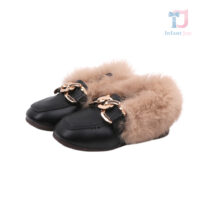 Premium loafers from faux leather with inner parts of natural warm fur Little Vogue Black