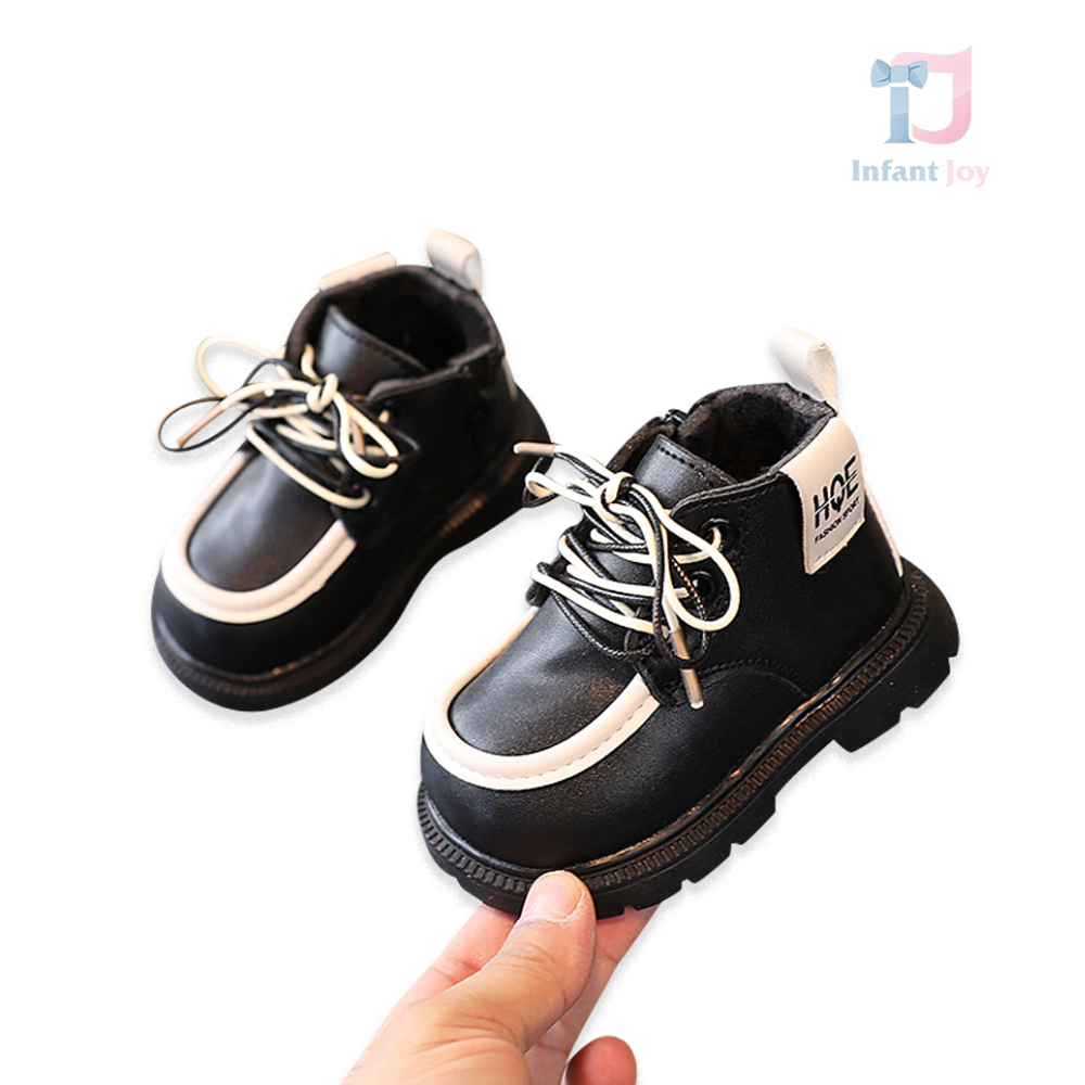 Leather combat boots/ankle boots with insulation, laces and zipper Black Exquisite