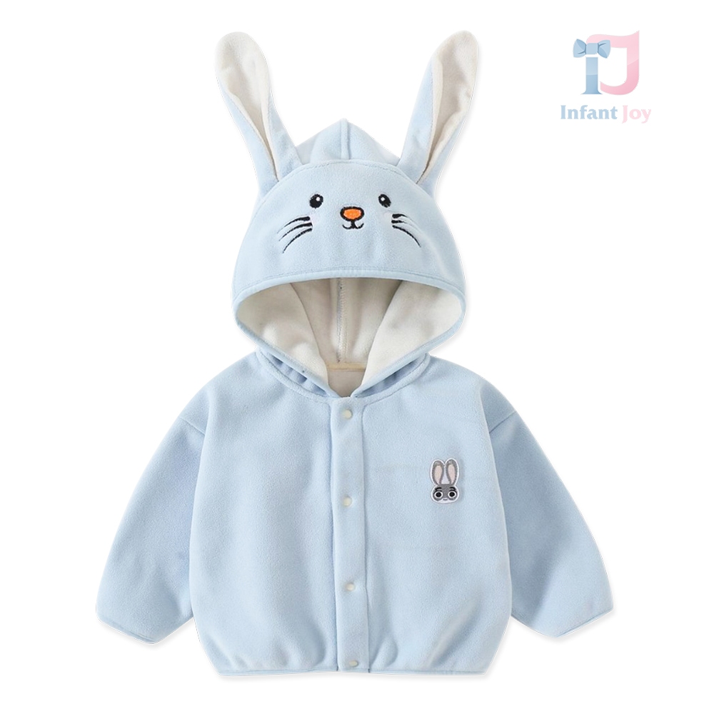Fleece sweatshirt with hood, 3D ears and embroideries Sugar Bunny Blue