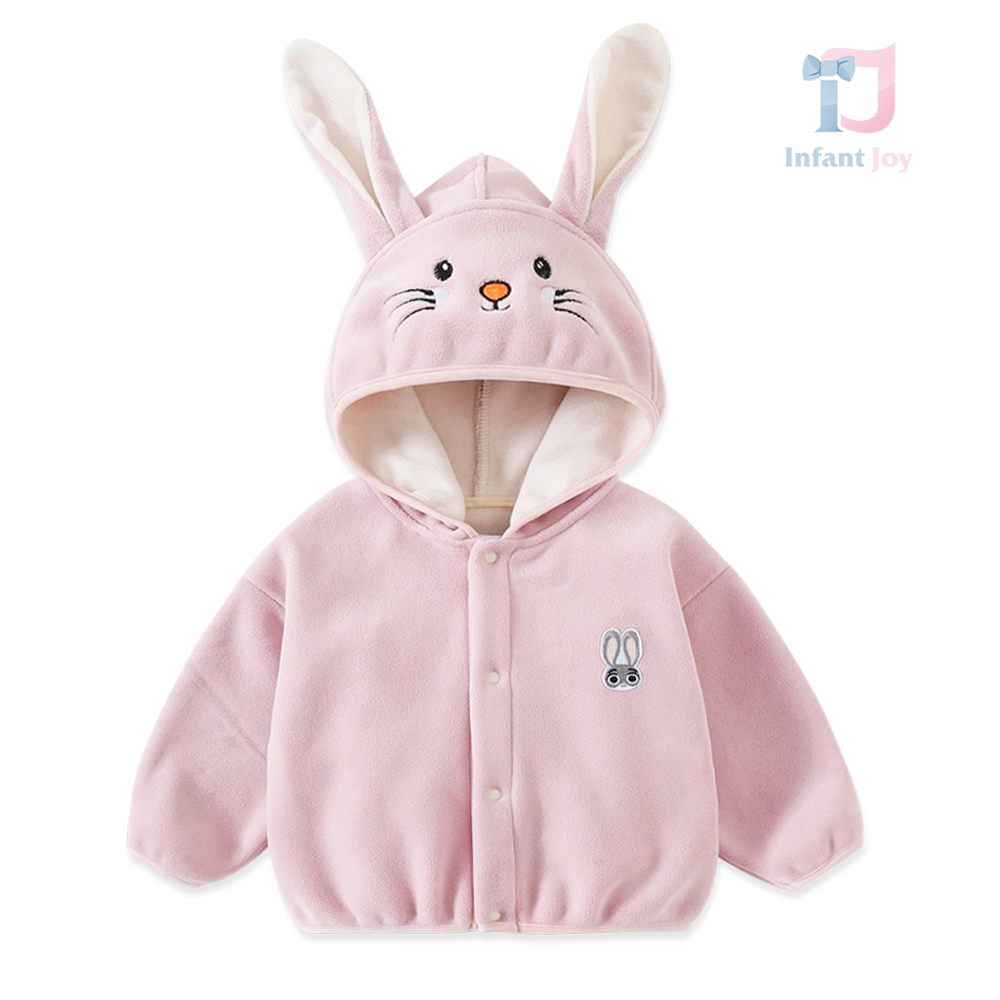 Fleece sweatshirt with hood, 3d ears and embroidery Sugar Bunny Pink