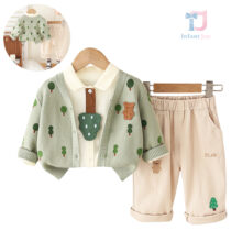 4-piece premium set with knitted vest, shirt, detachable tie and trousers Forest Bear