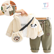 4-piece plush hooded jacket, blouse, trousers and crossbody bag set Panda Paw