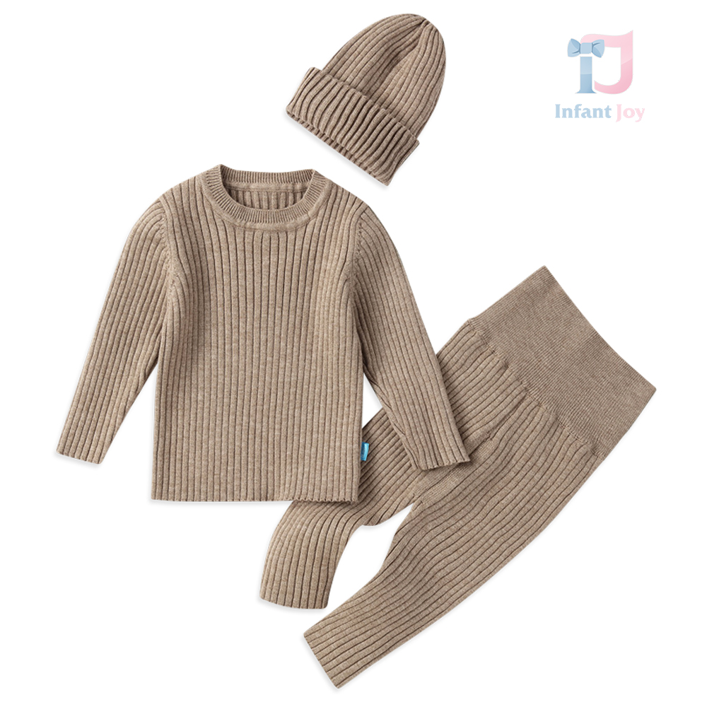 3-piece rib knit set with hat Rustic Knit Mocha