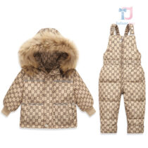 2 részes prémium vízálló síszett overallal és természetes szőrmés kapucnival ellátott kabáttal Snow Titan Beige